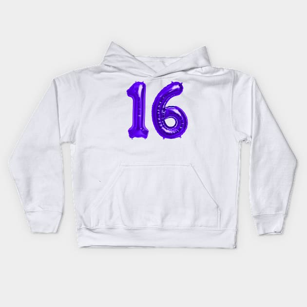 Purple 16th Birthday Metallic Helium Balloons Numbers Kids Hoodie by podartist